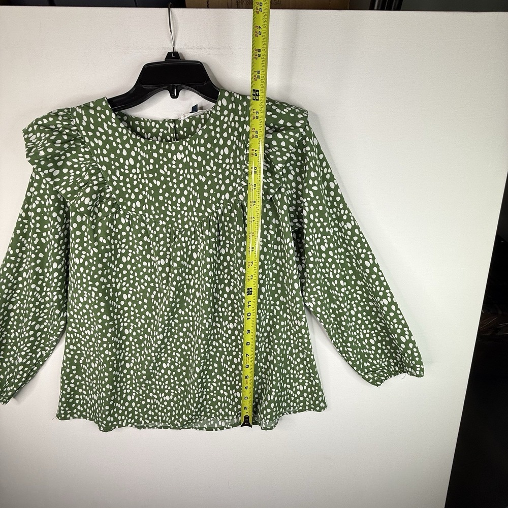Michelle McDowell Green And White Top Long Sleeve Ruffle Top Small Button Back - Picture 2 of 9